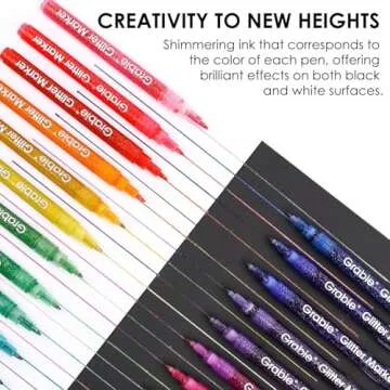 Grabie 24 Colors Glitter Markers Pen, Glitter Metallic Shimmer Marker Extra-Fine Tip Glitter Acrylic Paint Markers, Quick-Drying Water-based Ink Glitter Pens for Adults, DIY Crafts Making