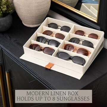 ZICOTO Beautiful Sunglass Storage Organizer For 8 Pairs - A Stylish Linen Case Protects and Displays...