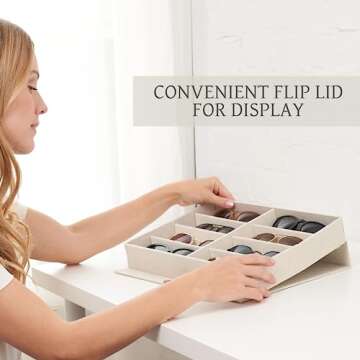 ZICOTO Beautiful Sunglass Storage Organizer For 8 Pairs - A Stylish Linen Case Protects and Displays All Your Glasses - The Perfect Storage Organizer To Hold Multiple Glasses Safe and Dust Free