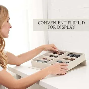 ZICOTO Beautiful Sunglass Storage Organizer For 8 Pairs - A Stylish Linen Case Protects and Displays All Your Glasses - The Perfect Storage Organizer To Hold Multiple Glasses Safe and Dust Free