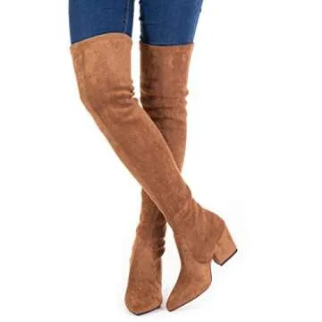 Mtzyoa Over The Knee Boots for Women Brown Size 7 Suede Block Heel Thigh High Long OTK Winter Chunky...