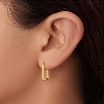 Poxtex 14K Gold Square Small Hoop Earrings for Women, Huggie Square Geometric Earrings, Trendy Gold ...