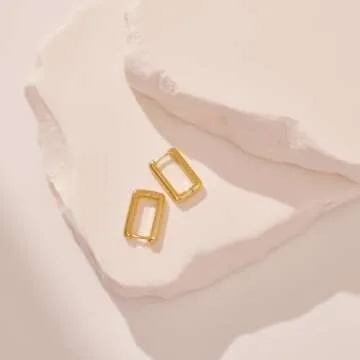 Poxtex 14K Gold Square Small Hoop Earrings for Women, Huggie Square Geometric Earrings, Trendy Gold Rectangular Hypoallergenic Hoops for Men Women Gifts, Dainty Tarnish Free Gold Jewelry