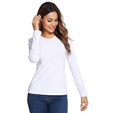LOVFEE Women's Classic-Fit Long-Sleeve Crewneck Cotton Basic T-Shirt Underscrub Tee(White/XL)