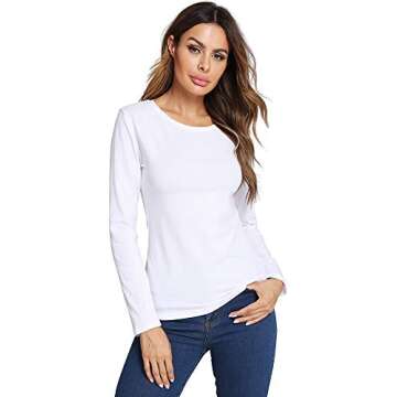 LOVFEE Women's Classic-Fit Long-Sleeve Crewneck Cotton Basic T-Shirt Underscrub Tee(White/XL)