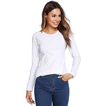LOVFEE Women's Classic-Fit Long-Sleeve Crewneck Cotton Basic T-Shirt Underscrub Tee(White/XL)