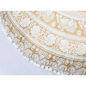 Popular Handicrafts Floor Pillow Cushion Cover - Hippie Elephant Mandala Cushion Cover Large Cotton - Pouf Cover Round Bohemian Yoga Decor, 32" Gold