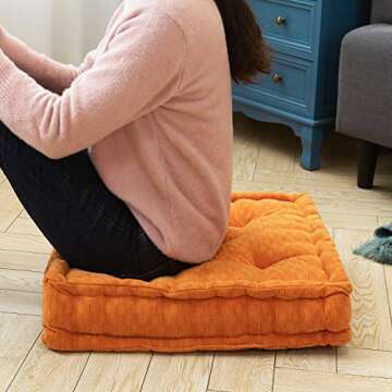 HIGOGOGO Floor Cushion Pouf, Square Floor Pillow Seating Chenille Meditation Cushion, Thick Tufted P...