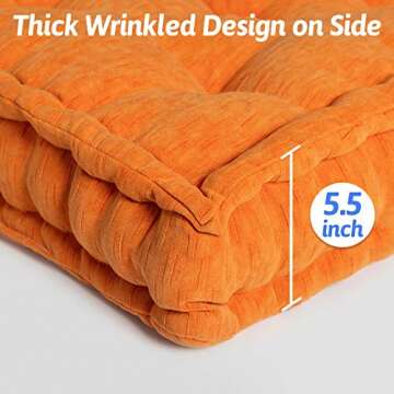 HIGOGOGO Floor Cushion Pouf, Square Floor Pillow Seating Chenille Meditation Cushion, Thick Tufted Pillows for Living Room Yoga Bedroom Sofa, Orange, 20"x20"x5.5"