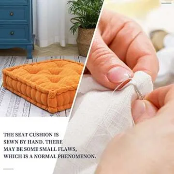 HIGOGOGO Floor Cushion Pouf, Square Floor Pillow Seating Chenille Meditation Cushion, Thick Tufted Pillows for Living Room Yoga Bedroom Sofa, Orange, 20"x20"x5.5"