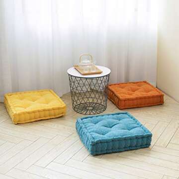 HIGOGOGO Floor Cushion Pouf, Square Floor Pillow Seating Chenille Meditation Cushion, Thick Tufted Pillows for Living Room Yoga Bedroom Sofa, Orange, 20"x20"x5.5"