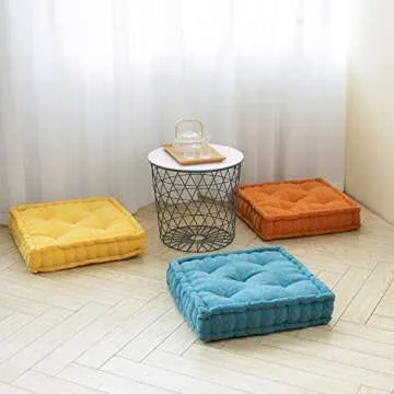 HIGOGOGO Floor Cushion Pouf, Square Floor Pillow Seating Chenille Meditation Cushion, Thick Tufted Pillows for Living Room Yoga Bedroom Sofa, Orange, 20"x20"x5.5"