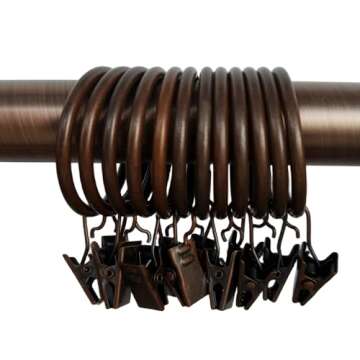 Xin Store 40-Pack Copper Metal Curtain Rings with Clips for Elegant Decor