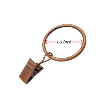 Copper Metal Curtain Rings with Clips - 40-Pack
