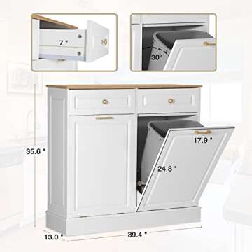 Anbuy Double Kitchen Trash Cabinets Dual Tilt Out Cabinet with Two Wood Hideaway Holder Drawers, Fre...