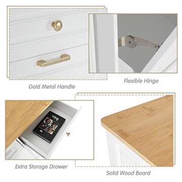 Anbuy Double Kitchen Trash Cabinets Dual Tilt Out Cabinet with Two Wood Hideaway Holder Drawers, Free Standing Recycling Trash Can Holder (Upgrade White)