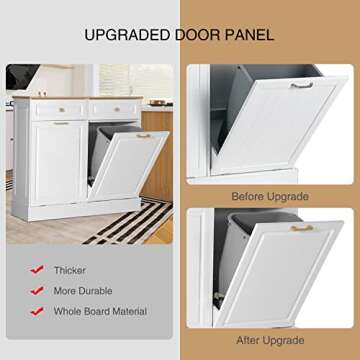 Anbuy Double Kitchen Trash Cabinets Dual Tilt Out Cabinet with Two Wood Hideaway Holder Drawers, Free Standing Recycling Trash Can Holder (Upgrade White)