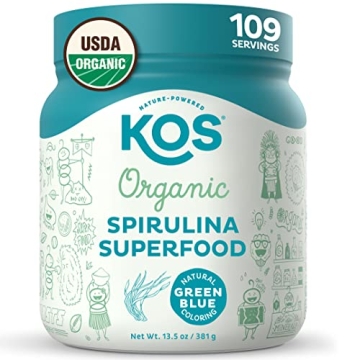 KOS Organic Spirulina Powder - USDA Certified Organic, 109 Servings of Superfood Powder for Smoothie...