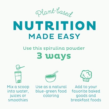 KOS Organic Spirulina Powder - USDA Certified Organic, 109 Servings of Superfood Powder for Smoothies & Juices, Non-Irradiated Blue Green Algae, Plant Based with Antioxidants, Vegan (13.5oz)