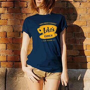 UGP Campus Apparel Luke's Diner - Stars Hollow Coffee Novelty TV Show T Shirt - Medium - Navy