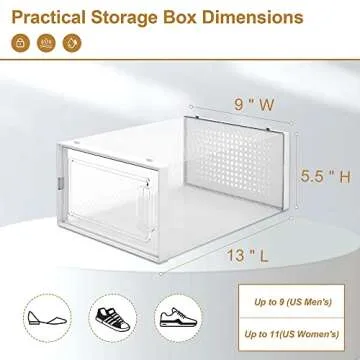 QualiapeX Medium Shoe Storage Boxes, Clear Plastic Stackable Shoe Organizer, Foldable Storage Bins Shoe Container Box, White 12 Pack