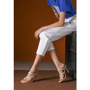 Stylish Vivianly Women's Thong Heels Sandals in Nude