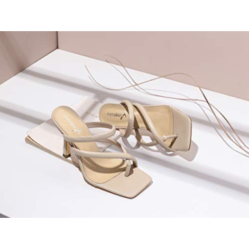 Stylish Vivianly Women's Thong Heels Sandals in Nude