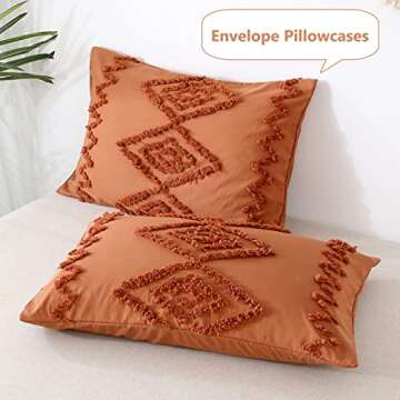 PERFEMET Burnt Orange Comforter Set Queen Size 3Pcs Tufted Terracotta Boho Bedding Set Farmhouse Geometric Rustic Bed Set for Bedroom (Caramel, Queen)