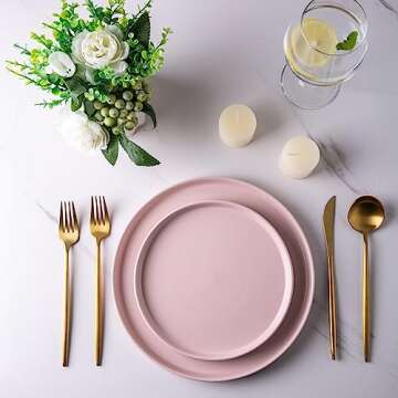 AmorArc Ceramic Plates Set of 6, Matte Glaze 8.0 Inch Dishes Set for Kitchen, Dessert,Salad,Appetizer, Small Dinner Plates, Microwave & Dishwasher Safe, Scratch Resistant, Matte Pink