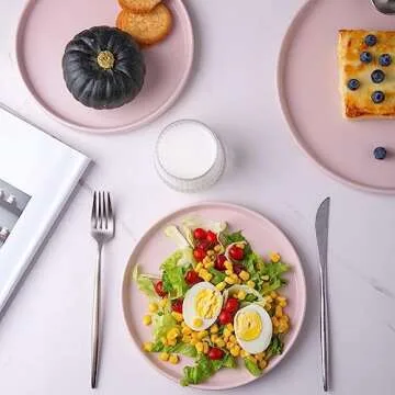 AmorArc Ceramic Plates Set of 6, Matte Glaze 8.0 Inch Dishes Set for Kitchen, Dessert,Salad,Appetizer, Small Dinner Plates, Microwave & Dishwasher Safe, Scratch Resistant, Matte Pink