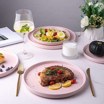 AmorArc Ceramic Plates Set of 6, Matte Glaze 8.0 Inch Dishes Set for Kitchen, Dessert,Salad,Appetizer, Small Dinner Plates, Microwave & Dishwasher Safe, Scratch Resistant, Matte Pink