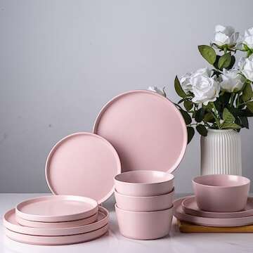 AmorArc Ceramic Plates Set of 6, Matte Glaze 8.0 Inch Dishes Set for Kitchen, Dessert,Salad,Appetizer, Small Dinner Plates, Microwave & Dishwasher Safe, Scratch Resistant, Matte Pink