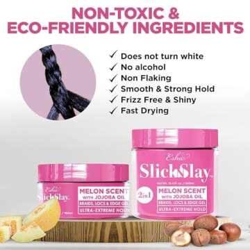 Esha Slick N Slay Braiding Gel - 3-in-1 Ultra Extreme Hold Hydrating & Conditioning Shining Fast Dry Locking Gel for Locs, Twists, Braids, and Edges (PEACH, 17 oz.)