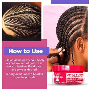 Esha Slick N Slay Braiding Gel - 3-in-1 Ultra Extreme Hold Hydrating & Conditioning Shining Fast Dry Locking Gel for Locs, Twists, Braids, and Edges (PEACH, 17 oz.)