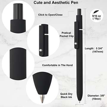 LINFANC 6 Pack Gel Pens, Black Ink Pens Fine Point Smooth Writing Pens Bulk, Soft Touch Cute Pens Ae...