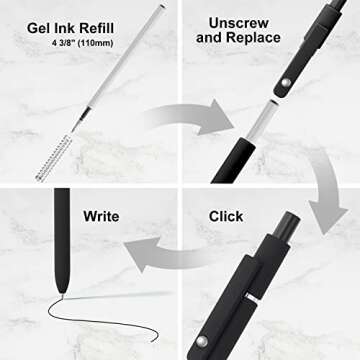 LINFANC 6 Pack Gel Pens, Black Ink Pens Fine Point Smooth Writing Pens Bulk, Soft Touch Cute Pens Aesthetic School Supplies, 0.5mm Black Pens for Journaling, Cute Office Supplies for Women & Men