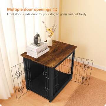 DWANTON Dog Crate Furniture with Cushion, Wooden Dog Crate with Double Doors, Dog Furniture, Dog Ken...