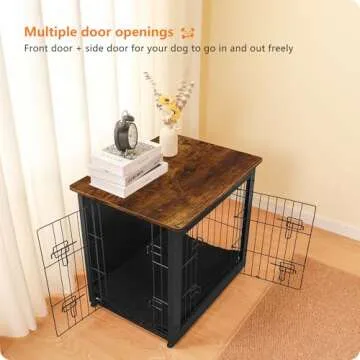 DWANTON Dog Crate Furniture with Cushion, Wooden Dog Crate with Double Doors, Dog Furniture, Dog Ken...