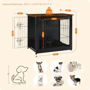 DWANTON Dog Crate Furniture with Cushion, Wooden Dog Crate with Double Doors, Dog Furniture, Dog Kennel Indoor for Small Dog，End Table, 27.2" L, Black+Rustic Brown