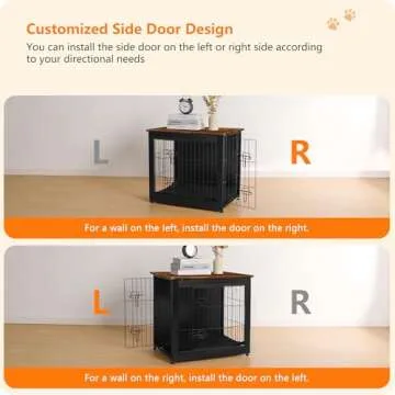 DWANTON Dog Crate Furniture with Cushion, Wooden Dog Crate with Double Doors, Dog Furniture, Dog Kennel Indoor for Small Dog，End Table, 27.2" L, Black+Rustic Brown