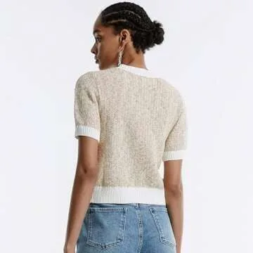 URBAN REVIVO Womens Short Sleeve Cardigans Sweater Summer Button up Shirts 2025 Knit Lightweight Tops Multicolor X-Small