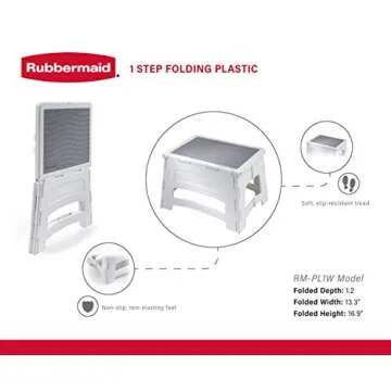 Rubbermaid Folding Step Stool, Lightweight with Slip Resistant Treads and Non-Slip Feet, White