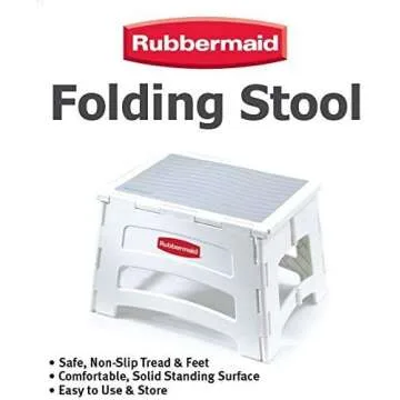 Rubbermaid Folding Step Stool, Lightweight with Slip Resistant Treads and Non-Slip Feet, White