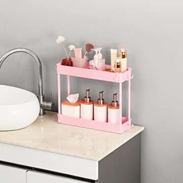 KINGRACK 3 Tier Slim Storage Cart, Bathroom Organizer, Rolling Utility Cart with for Bedroom Laundry Kid's Room,Narrow Small Places,Pink