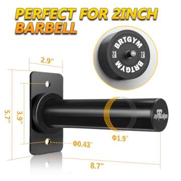 BRTGYM Wall Mounted Weight Plate Holder, Fit 2inch Olympic Weight Plates, Max Weight Capacity 275 lb, Heavy Iron Construction, Mounting Hardware Included