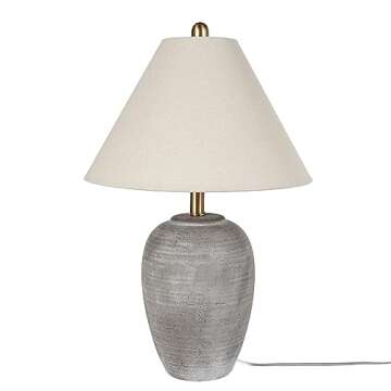 Nourison 23" Rustic Brown (Gray Undertones) Ceramic Pot Table Lamp for Bedroom, Living Room, Dining, Home Office, Entryway