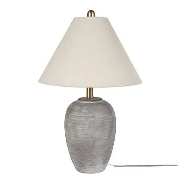 Nourison 23" Rustic Brown (Gray Undertones) Ceramic Pot Table Lamp for Bedroom, Living Room, Dining, Home Office, Entryway