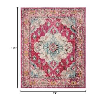 SAFAVIEH Monaco Collection Area Rug - 6'7" x 9'2", Pink & Multi, Boho Chic Medallion Distressed Design, Non-Shedding & Easy Care, Ideal for High Traffic Areas in Living Room, Bedroom (MNC243D)
