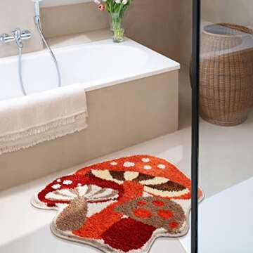 TRUEDAYS Bathroom Rugs Cute Bath Mat Non Slip Red Mushroom Bath Rug for Women Kids and Girls Strong Absorbent Soft Washable Bath Mat Rug for Tub Shower and Bathroom