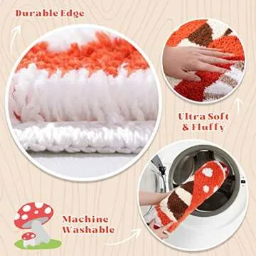 TRUEDAYS Bathroom Rugs Cute Bath Mat Non Slip Red Mushroom Bath Rug for Women Kids and Girls Strong Absorbent Soft Washable Bath Mat Rug for Tub Shower and Bathroom